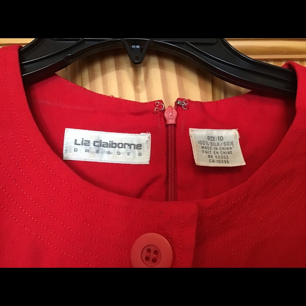 VINTAGE RED LIZ CLAIBORNE RAW SILK DRESS sz 10 - 80’s 90’s PLEATS - Picture 10 of 10